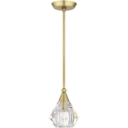 47071-08 1 Light Natural Brass Crystal Single Pendant-Lighting LumensPendant Lights