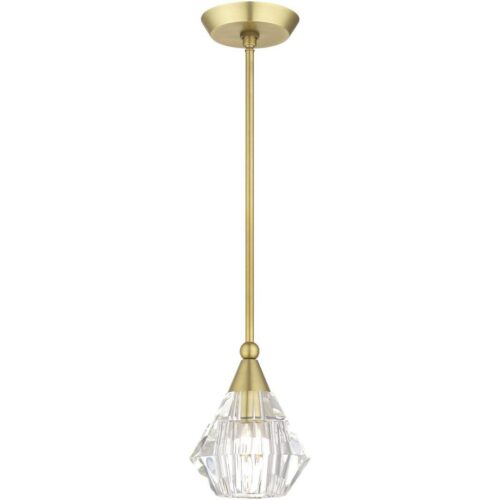 47071-08 1 Light Natural Brass Crystal Single Pendant-Lighting LumensPendant Lights