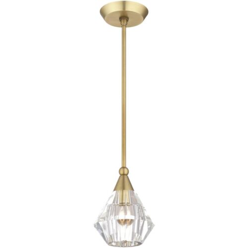 47071-08 1 Light Natural Brass Crystal Single Pendant-Lighting LumensPendant Lights