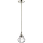 1 Light Polished Nickel Mini Pendant light Hanging Light Fixture with Clear Crystals Shade-Lighting LumensPendant Lights