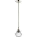 1 Light Polished Nickel Mini Pendant light Hanging Light Fixture with Clear Crystals Shade-Lighting LumensPendant Lights