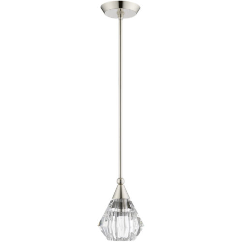 1 Light Polished Nickel Mini Pendant light Hanging Light Fixture with Clear Crystals Shade-Lighting LumensPendant Lights