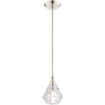 1 Light Polished Nickel Mini Pendant light Hanging Light Fixture with Clear Crystals Shade-Lighting LumensPendant Lights