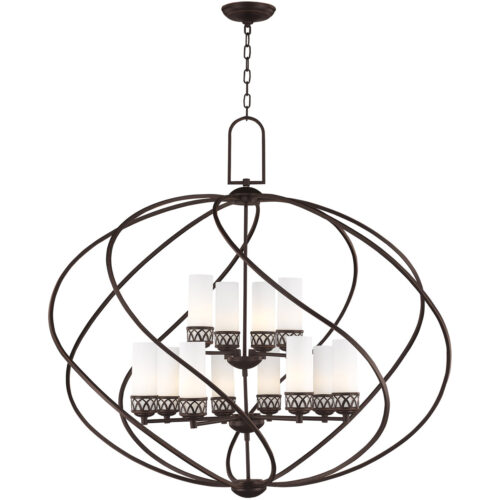 8 Light + 4 Light Olde Bronze Foyer Chandelier with Hand Blown Satin Opal White Glass Shade-Lighting LumensChandeliers