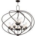 8 Light + 4 Light Olde Bronze Foyer Chandelier with Hand Blown Satin Opal White Glass Shade-Lighting LumensChandeliers