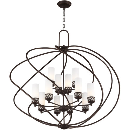 8 Light + 4 Light Olde Bronze Foyer Chandelier with Hand Blown Satin Opal White Glass Shade-Lighting LumensChandeliers