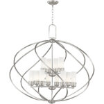 8 Light + 4 Light Brushed Nickel Foyer Chandelier with Hand Blown Satin Opal White Glass Shade-Lighting LumensChandeliers