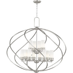 8 Light + 4 Light Brushed Nickel Foyer Chandelier with Hand Blown Satin Opal White Glass Shade-Lighting LumensChandeliers