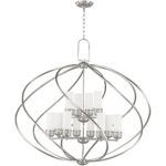 8 Light + 4 Light Brushed Nickel Foyer Chandelier with Hand Blown Satin Opal White Glass Shade-Lighting LumensChandeliers