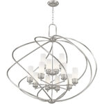 8 Light + 4 Light Brushed Nickel Foyer Chandelier with Hand Blown Satin Opal White Glass Shade-Lighting LumensChandeliers