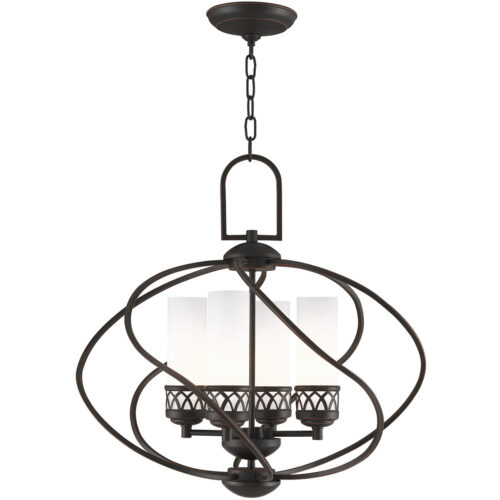 4 Light Olde Bronze Chandelier with Hand Blown Satin White Glass Shade-Lighting LumensChandeliers