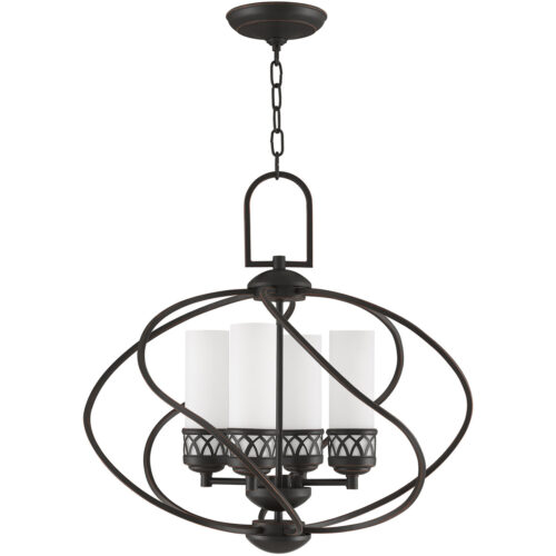 4 Light Olde Bronze Chandelier with Hand Blown Satin White Glass Shade-Lighting LumensChandeliers