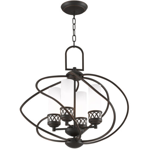 4 Light Olde Bronze Chandelier with Hand Blown Satin White Glass Shade-Lighting LumensChandeliers