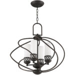 4 Light Olde Bronze Chandelier with Hand Blown Satin White Glass Shade-Lighting LumensChandeliers