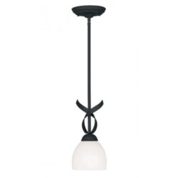 1 Light Black Mini Pendant with Hand Blown Satin Opal White Glass Shade-Lighting LumensPendant Lights