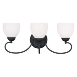 22.75 inch 3 Light Black Bathroom Vanity light fixture with Hand Blown Satin Opal White Glass Shade-Lighting LumensBath/Vanity