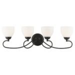 31.25 inch 4 Light Black Bathroom Vanity light fixture with Hand Blown Satin Opal White Glass Shade-Lighting LumensBath/Vanity