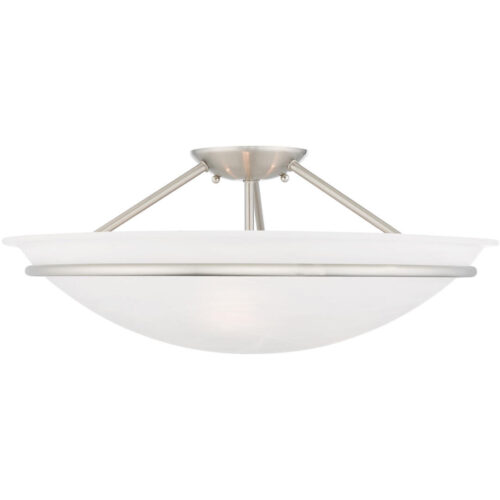 3 Light Brushed Nickel Ceiling Light fixture with White Alabaster Glass Shade-Lighting LumensFlush Mount Ceiling Lights