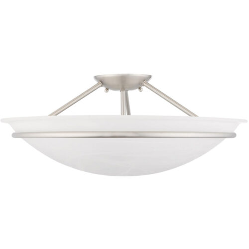 3 Light Brushed Nickel Ceiling Light fixture with White Alabaster Glass Shade-Lighting LumensFlush Mount Ceiling Lights