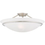 3 Light Brushed Nickel Ceiling Light fixture with White Alabaster Glass Shade-Lighting LumensFlush Mount Ceiling Lights