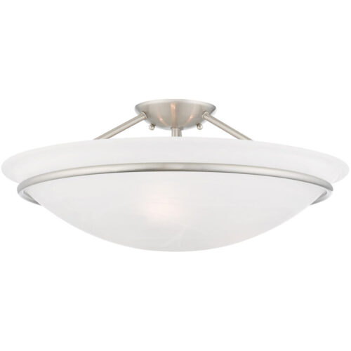 3 Light Brushed Nickel Ceiling Light fixture with White Alabaster Glass Shade-Lighting LumensFlush Mount Ceiling Lights