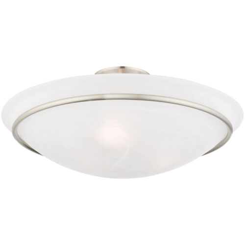 3 Light Brushed Nickel Ceiling Light fixture with White Alabaster Glass Shade-Lighting LumensFlush Mount Ceiling Lights