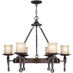 6 Light Olde Bronze Chandelier with Vintage Hand Blown Satin Glass Shade-Lighting LumensChandeliers