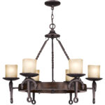 6 Light Olde Bronze Chandelier with Vintage Hand Blown Satin Glass Shade-Lighting LumensChandeliers