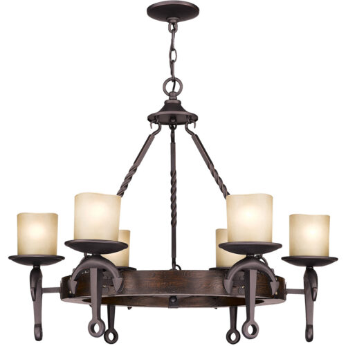 6 Light Olde Bronze Chandelier with Vintage Hand Blown Satin Glass Shade-Lighting LumensChandeliers