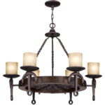 6 Light Olde Bronze Chandelier with Vintage Hand Blown Satin Glass Shade-Lighting LumensChandeliers