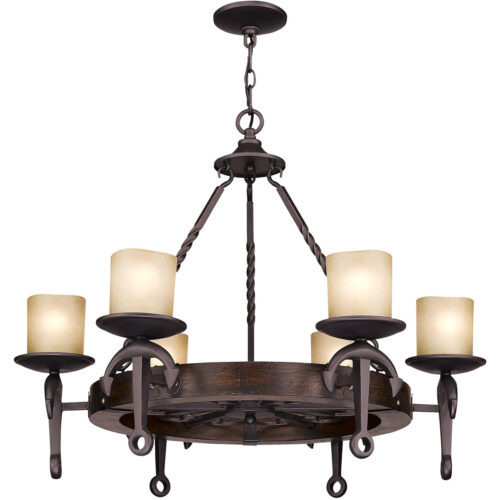 6 Light Olde Bronze Chandelier with Vintage Hand Blown Satin Glass Shade-Lighting LumensChandeliers