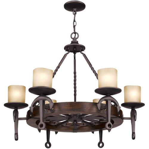 6 Light Olde Bronze Chandelier with Vintage Hand Blown Satin Glass Shade-Lighting LumensChandeliers