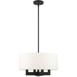 4 Light Black Chandelier with Hand Crafted Off White Fabric Hardback Shade-Lighting LumensChandeliers