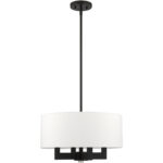 4 Light Black Chandelier with Hand Crafted Off White Fabric Hardback Shade-Lighting LumensChandeliers