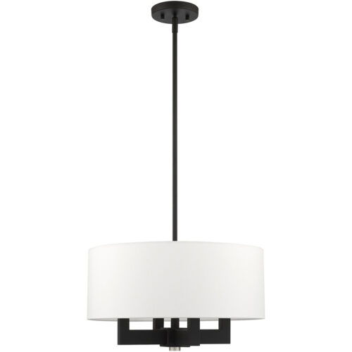 4 Light Black Chandelier with Hand Crafted Off White Fabric Hardback Shade-Lighting LumensChandeliers