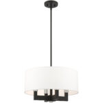 4 Light Black Chandelier with Hand Crafted Off White Fabric Hardback Shade-Lighting LumensChandeliers