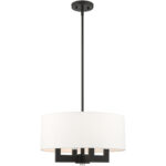 4 Light Black Chandelier with Hand Crafted Off White Fabric Hardback Shade-Lighting LumensChandeliers