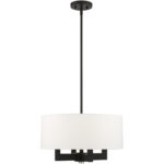 4 Light Black Chandelier with Hand Crafted Off White Fabric Hardback Shade-Lighting LumensChandeliers