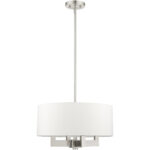 4 Light Brushed Nickel Chandelier with Hand Crafted Off White Fabric Hardback Shade-Lighting LumensChandeliers