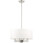 4 Light Brushed Nickel Chandelier with Hand Crafted Off White Fabric Hardback Shade-Lighting LumensChandeliers