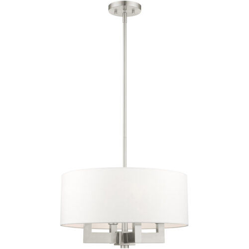 4 Light Brushed Nickel Chandelier with Hand Crafted Off White Fabric Hardback Shade-Lighting LumensChandeliers