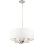 4 Light Brushed Nickel Chandelier with Hand Crafted Off White Fabric Hardback Shade-Lighting LumensChandeliers