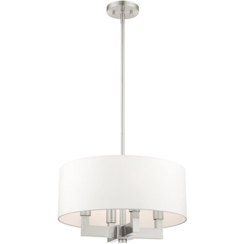 4 Light Brushed Nickel Chandelier with Hand Crafted Off White Fabric Hardback Shade-Lighting LumensChandeliers