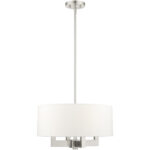 4 Light Brushed Nickel Chandelier with Hand Crafted Off White Fabric Hardback Shade-Lighting LumensChandeliers