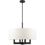 4 Light Black Chandelier with Hand Crafted Off White Fabric Hardback Shade-Lighting LumensChandeliers