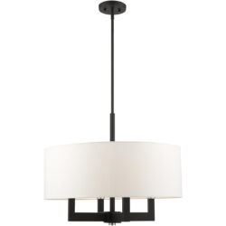 4 Light Black Chandelier with Hand Crafted Off White Fabric Hardback Shade-Lighting LumensChandeliers