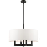 4 Light Black Chandelier with Hand Crafted Off White Fabric Hardback Shade-Lighting LumensChandeliers