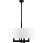 4 Light Black Chandelier with Hand Crafted Off White Fabric Hardback Shade-Lighting LumensChandeliers