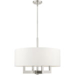 4 Light Brushed Nickel Chandelier with Hand Crafted Off White Fabric Hardback Shade-Lighting LumensChandeliers