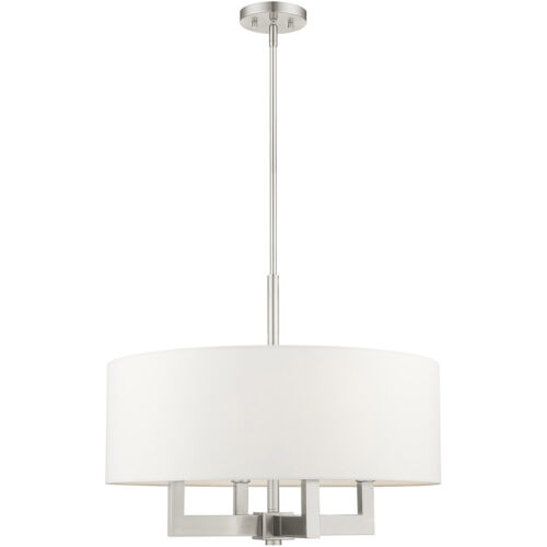 4 Light Brushed Nickel Chandelier with Hand Crafted Off White Fabric Hardback Shade-Lighting LumensChandeliers